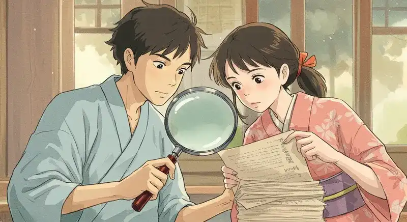 契約書を調べる二人暮らしのカップル